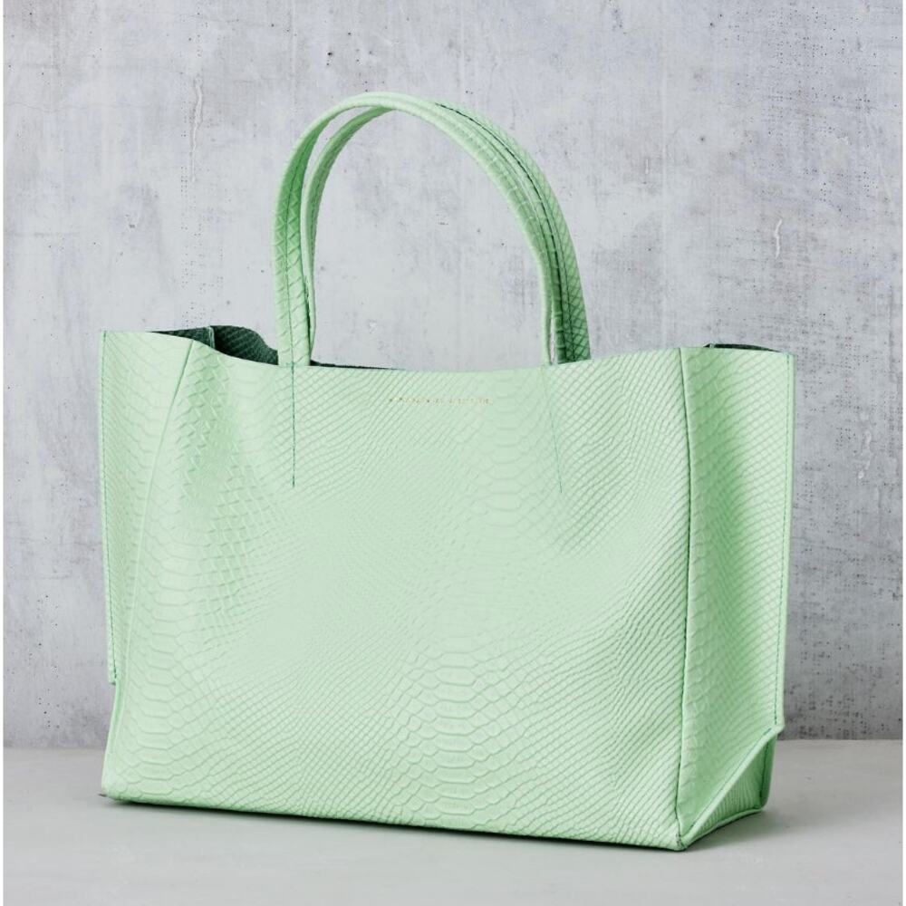 Ampersand as Apostrophe Sideways Tote Mint Python Leather Detachable Clutch - Picture 4 of 4